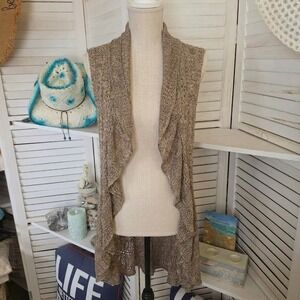 Beverly Drive 2X Bronze Metallic Crochet Knit Waterfall Vest Boho Cardigan